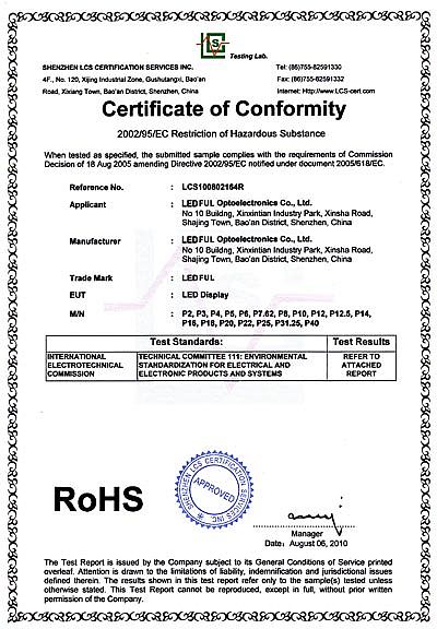 LEDFUL Passed CE and RoHS in June and July 2010