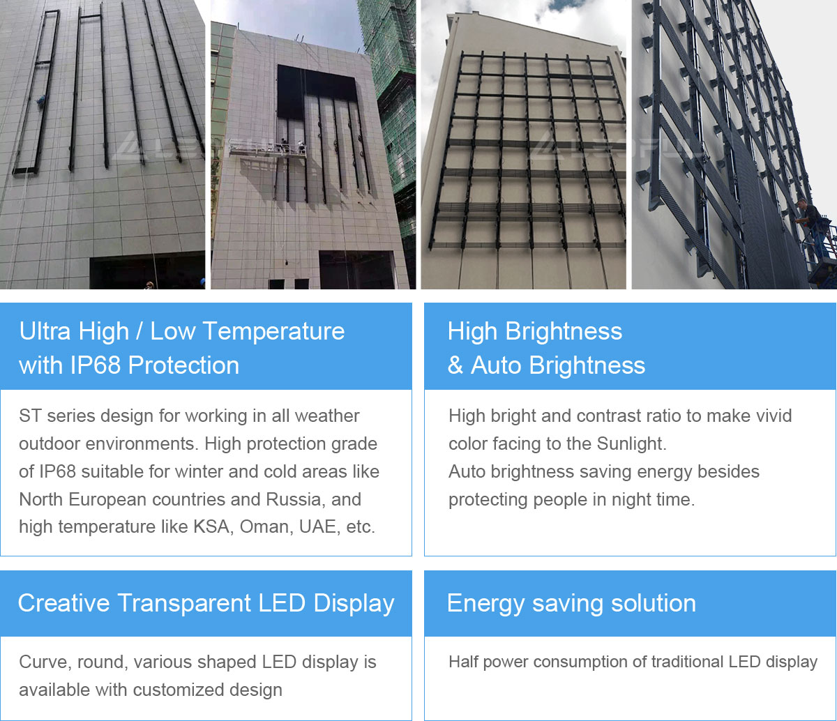 No air conditioner, no structure,  no rear space during strip transparent LED display installation
