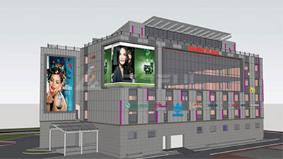 Outdoor Right-Angle LED Screen on Exterior Wall of Shopping Mall
