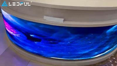 Large Indoor Shopping Mall Reception Desk with Curved and Flexible Customized LED Screen