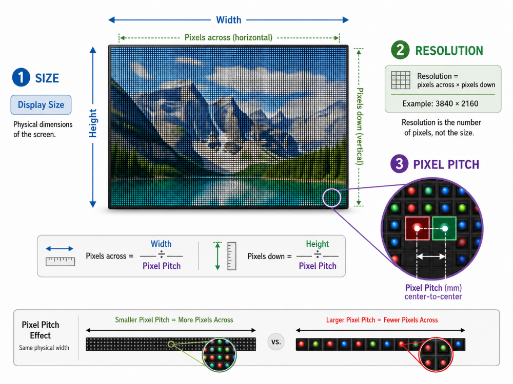 led display pixel pitch resolution size